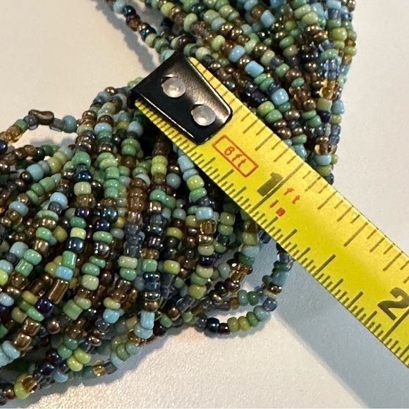 Glass seed-bead multi strand necklace in blue, green bronze lobster clasp 5309 L - Picture 8 of 16